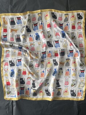 "Art Cats" Silk Scarf – 100% Mulberry Silk
