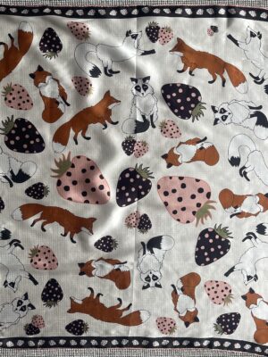 Silk Scarf "Foxes in Strawberries" 100% Mulberry Silk