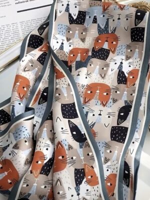 "Cats" Silk Scarf, 100% Mulberry Silk