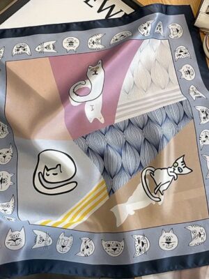 "Cat's Mischief" Silk Scarf, 100% Mulberry Silk