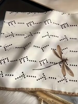 "Dragonfly and Fish" Silk Scarf, 100% Mulberry Silk