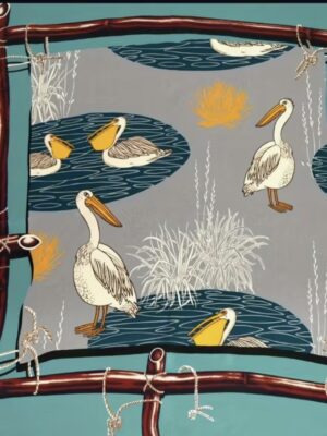 "Pelicans" Silk Scarf, 100% Mulberry Silk
